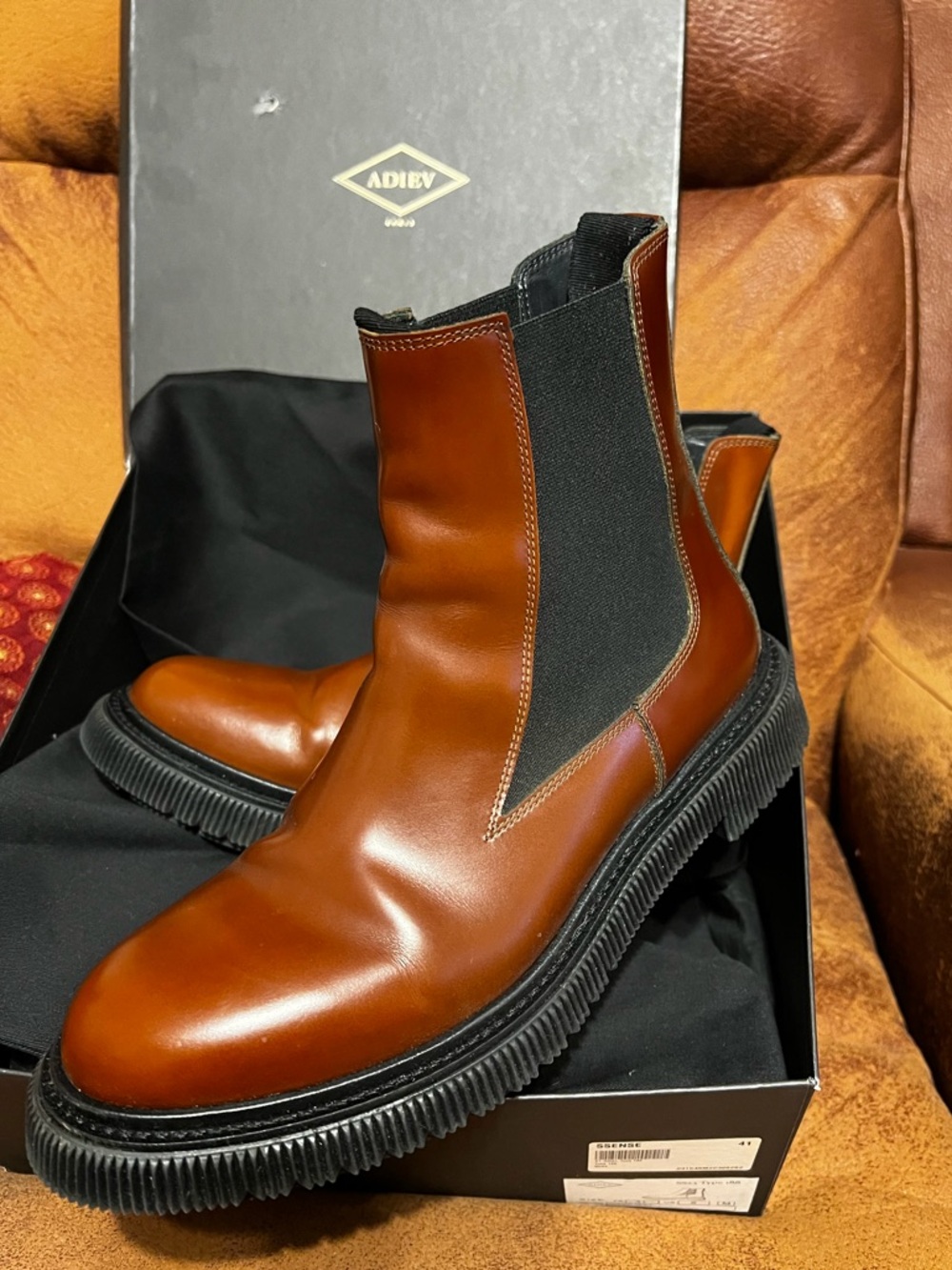 Adiev Paris Brown (Polido Rust) Type 188 Chelsea Boots Sz 41 US 8 M